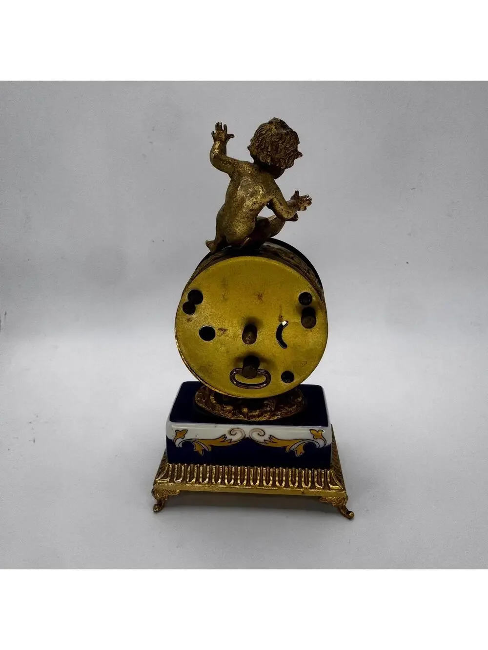 Vintage Jerger Cherub Mantel Clock: Cobalt Blue Porcelain, Gold Gilt, Working